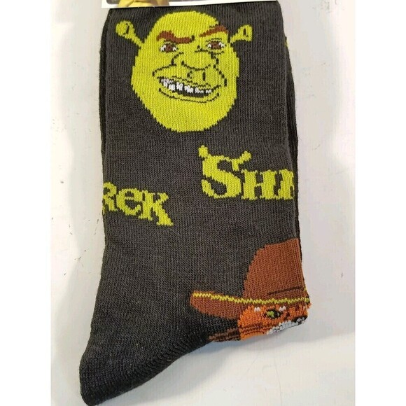 Shrek Crew Socks Men's Size 6-12 Black Graphic 1 Pair - Picture 3 of 5